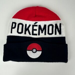 Pokémon Beanie Kids Youth One Size Knit Cuffed Hat Red White Black Poké Ball Cap